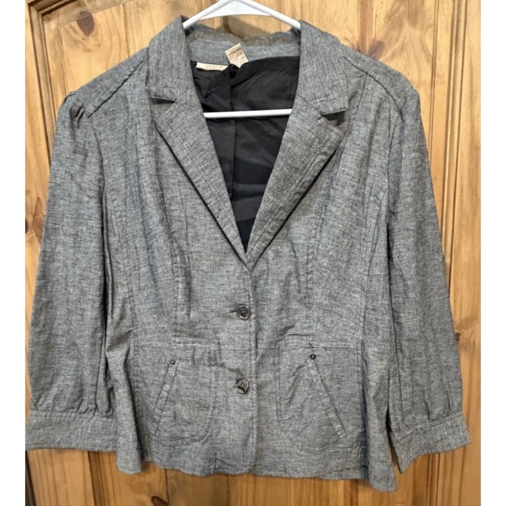 Voice Gray Blazer Jacket Womens L Cotton Stretch Career Casual Minimalist